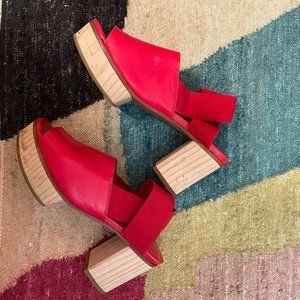 COS Red leather + wood platform shoes; size 38